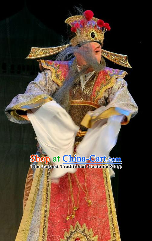 Love of Guan Yin Chinese Peking Opera King Garment Costumes and Headwear Beijing Opera Elderly Male Apparels Lord Clothing