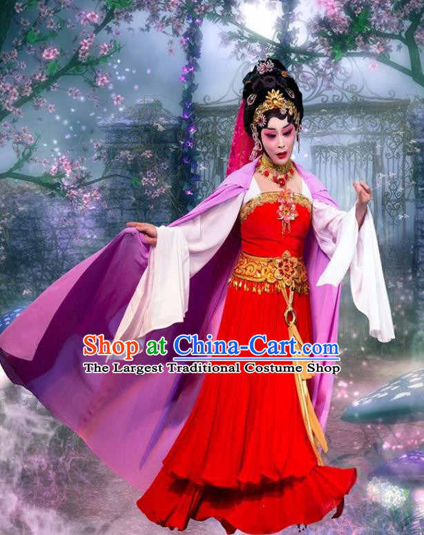 Chinese Beijing Opera Diva Princess Miao Shan Apparels Love of Guan Yin Costumes and Headdress Traditional Peking Opera Goddess Dress Garment