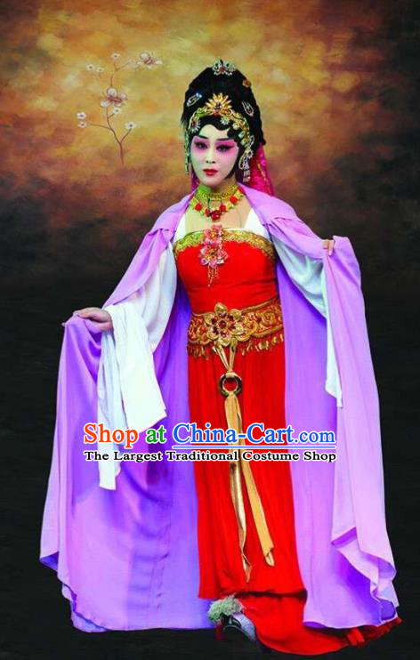 Chinese Beijing Opera Diva Princess Miao Shan Apparels Love of Guan Yin Costumes and Headdress Traditional Peking Opera Goddess Dress Garment