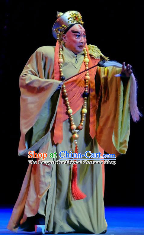 Love of Guan Yin Chinese Peking Opera Monk Garment Costumes and Headwear Beijing Opera Dharma King Apparels Clothing