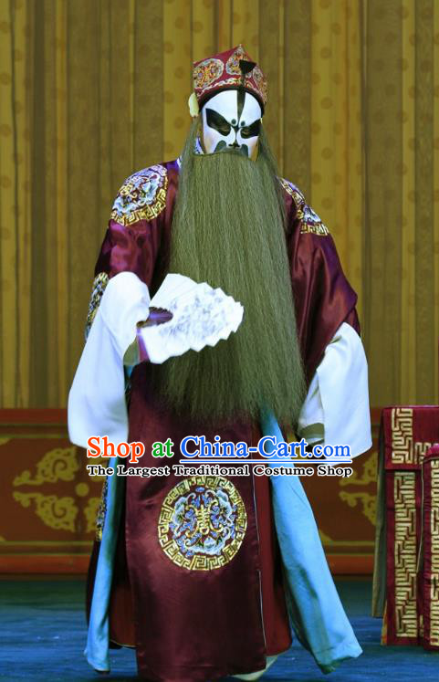 Mu Hu Guan Chinese Peking Opera Elderly Male Garment Costumes and Headwear Beijing Opera Painted Role Apparels Jing Gao Wang Clothing