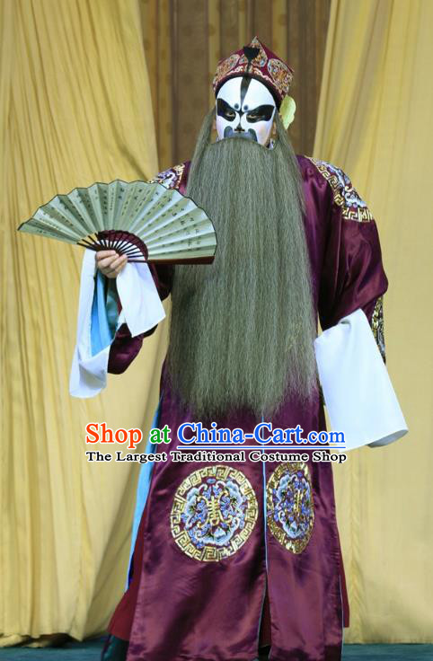 Mu Hu Guan Chinese Peking Opera Elderly Male Garment Costumes and Headwear Beijing Opera Painted Role Apparels Jing Gao Wang Clothing