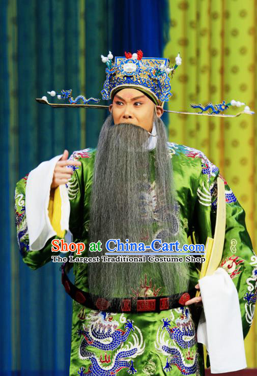 Bai Liang Guan Chinese Peking Opera Elderly Male Garment Costumes and Headwear Beijing Opera Laosheng Apparels Official Qin Qiong Clothing