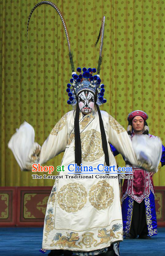 Bai Liang Guan Chinese Peking Opera Garment Costumes and Headwear Beijing Opera Painted Role Apparels Martial Male Clothing