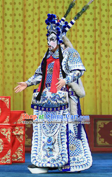 Bai Liang Guan Chinese Peking Opera Military Official Garment Costumes and Headwear Beijing Opera General Liu Baolin Apparels Armor Clothing
