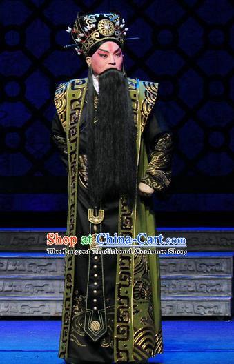 King Zhao Wuling Chinese Peking Opera Laosheng Garment Costumes and Headwear Beijing Opera Elderly Male Apparels Minister Clothing