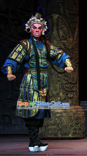 King Zhao Wuling Chinese Peking Opera Wusheng Garment Costumes and Headwear Beijing Opera Soldier Apparels Martial Male Armor Clothing
