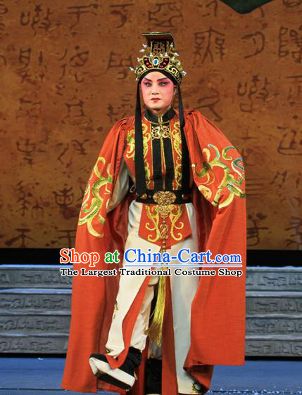 King Zhao Wuling Chinese Peking Opera Young Male Garment Costumes and Headwear Beijing Opera Xiaosheng Apparels Prince Zhao Zhang Clothing