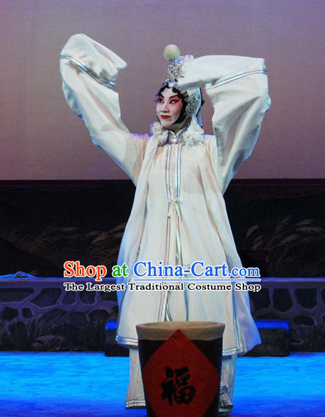 Chinese Beijing Opera Tsing Yi Apparels Ju Da Gang Costumes and Headdress Traditional Peking Opera Fairy White Dress Actress Wang Daniang Garment