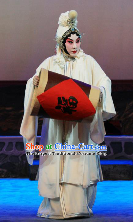 Chinese Beijing Opera Tsing Yi Apparels Ju Da Gang Costumes and Headdress Traditional Peking Opera Fairy White Dress Actress Wang Daniang Garment