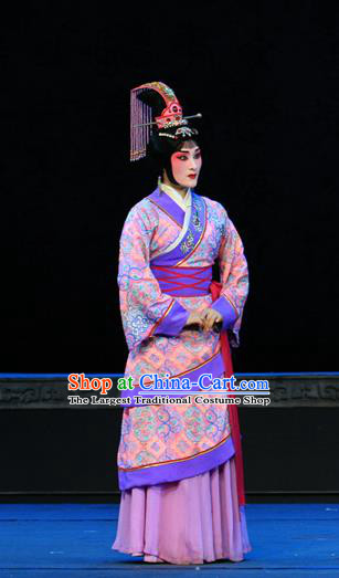 Chinese Beijing Opera Palace Apparels King Zhao Wuling Costumes and Headdress Traditional Peking Opera Court Maid Purple Dress Garment