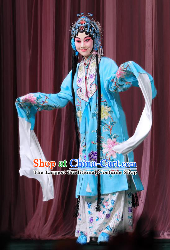 Chinese Beijing Opera Hua Tan Apparels Xiang Luo Belt Costumes and Headdress Traditional Peking Opera Young Female Lin Huiniang Dress Garment