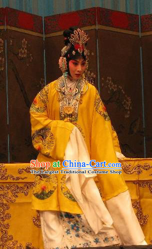 Chinese Beijing Opera Young Female Apparels Fish and Algae Palace Costumes and Headdress Traditional Peking Opera Hua Tan Dress Imperial Consort Qi Ji Garment