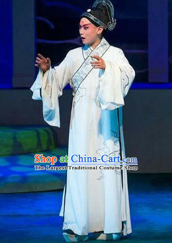 Lan Ruo Wu Geng Chinese Peking Opera Scholar Ning Caichen Garment Costumes and Headwear Beijing Opera Young Male Apparels Xiaosheng Clothing
