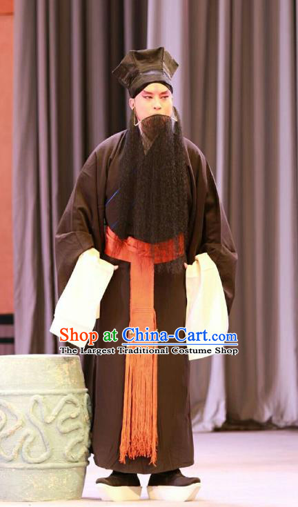 Nan Jie Guan Chinese Peking Opera Old Servant Garment Costumes and Headwear Beijing Opera Laosheng Apparels Elderly Male Clothing
