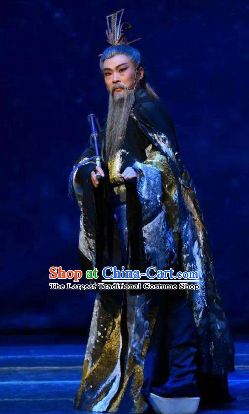 Da Shun Chinese Peking Opera Elderly Male Garment Costumes and Headwear Beijing Opera Emperor Apparels Lord Clothing