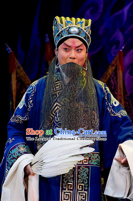 Lu Shui Yi Shan Chinese Peking Opera Laosheng Apparels Costumes and Headpieces Beijing Opera Elderly Male Garment Strategist Zhuge Liang Clothing