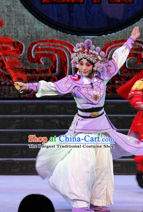 Chinese Beijing Opera Swordswoman Apparels Qi Nv Wu Rong Costumes and Headdress Traditional Peking Opera Martial Female Dress Tao Ma Tan Garment