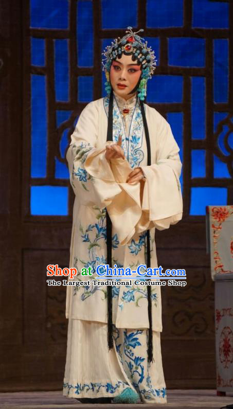 Chinese Beijing Opera Young Mistress Garment Man Jiang Hong Costumes and Hair Accessories Traditional Peking Opera Actress Dress Distress Maiden Apparels