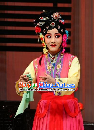 Chinese Beijing Opera Maidservant Qiu Tong Garment The Dream Of Red Mansions Costumes and Hair Accessories Traditional Peking Opera Concubine Dress Apparels