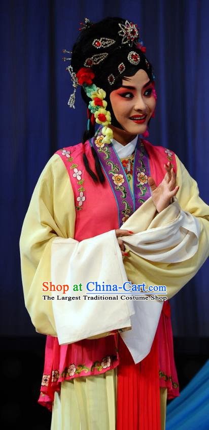 Chinese Beijing Opera Maidservant Qiu Tong Garment The Dream Of Red Mansions Costumes and Hair Accessories Traditional Peking Opera Concubine Dress Apparels