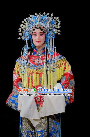 Chinese Beijing Opera Hua Tan Garment Zhu Lian Zhai Costumes and Hair Accessories Traditional Peking Opera Noble Queen Dress Actress Apparels