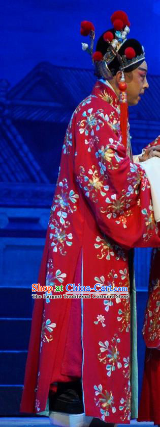 Princess Changping Chinese Peking Opera Bridegroom Garment Costumes and Headwear Beijing Opera Young Male Apparels Scholar Zhou Shixian Wedding Clothing