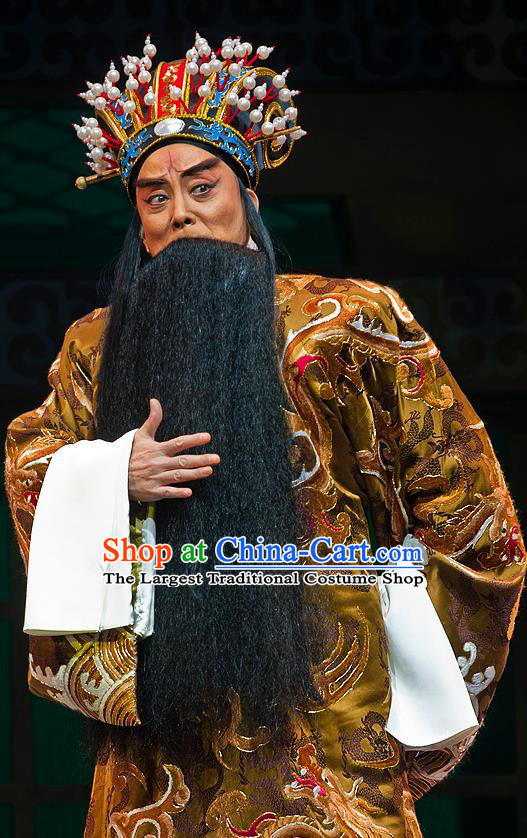 Anecdote of Jian An Chinese Peking Opera Laosheng Garment Costumes and Headwear Beijing Opera Elderly Male Apparels Prime Minister Cao Cao Clothing