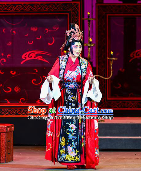 Chinese Beijing Opera Diva Cai Wenji Apparels Anecdote of Jian An Costumes and Headdress Traditional Peking Opera Young Female Red Dress Hua Tan Garment