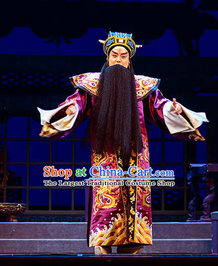 Anecdote of Jian An Chinese Peking Opera Chancellor Garment Costumes and Headwear Beijing Opera Elderly Male Apparels Prime Minister Cao Cao Clothing