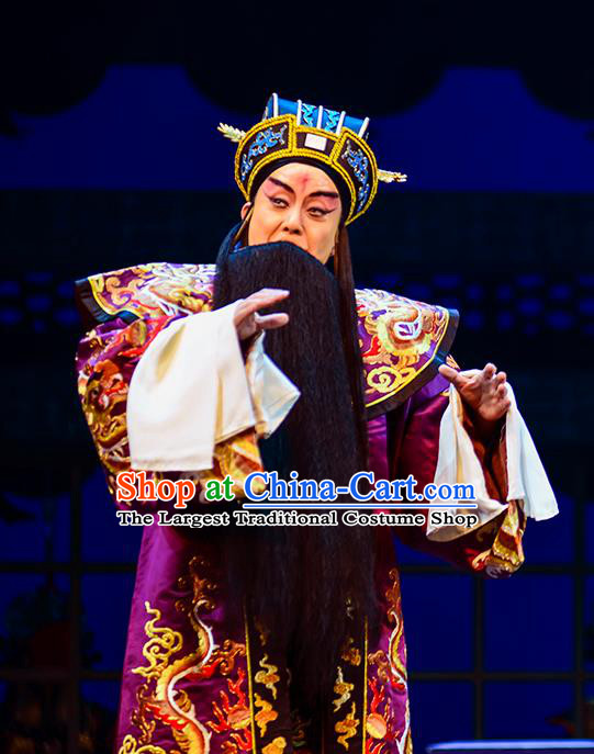 Anecdote of Jian An Chinese Peking Opera Chancellor Garment Costumes and Headwear Beijing Opera Elderly Male Apparels Prime Minister Cao Cao Clothing