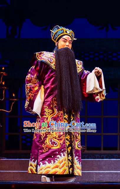 Anecdote of Jian An Chinese Peking Opera Chancellor Garment Costumes and Headwear Beijing Opera Elderly Male Apparels Prime Minister Cao Cao Clothing