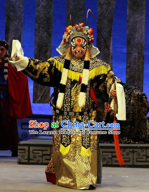 Zhan Hong Zhou Chinese Peking Opera Lord Garment Costumes and Headwear Beijing Opera Martial Male Apparels King Clothing