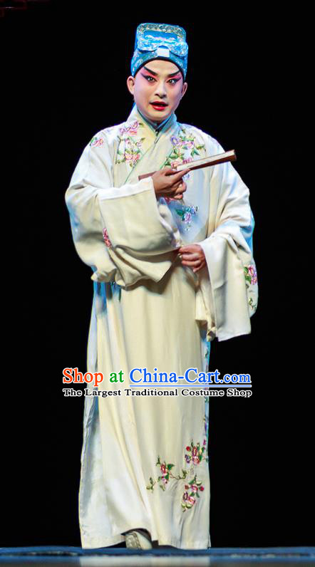 Xi Jiao Chinese Peking Opera Scholar Garment Costumes and Headwear Beijing Opera Young Male Apparels Xiaosheng Zhang Wenyuan Clothing