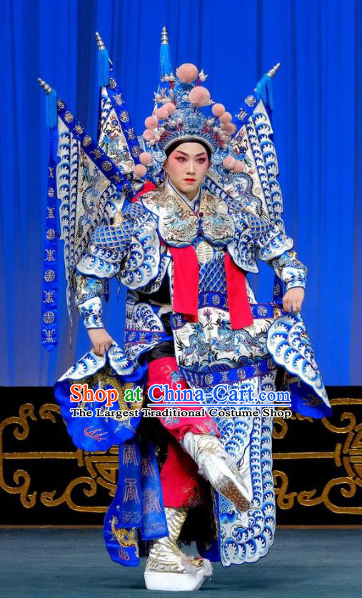 Chinese Beijing Opera Female General Kao Apparels Gai Rong Zhan Fu Costumes and Headdress Traditional Peking Opera Martial Woman Dress Wan Xiangyou Garment with Flags