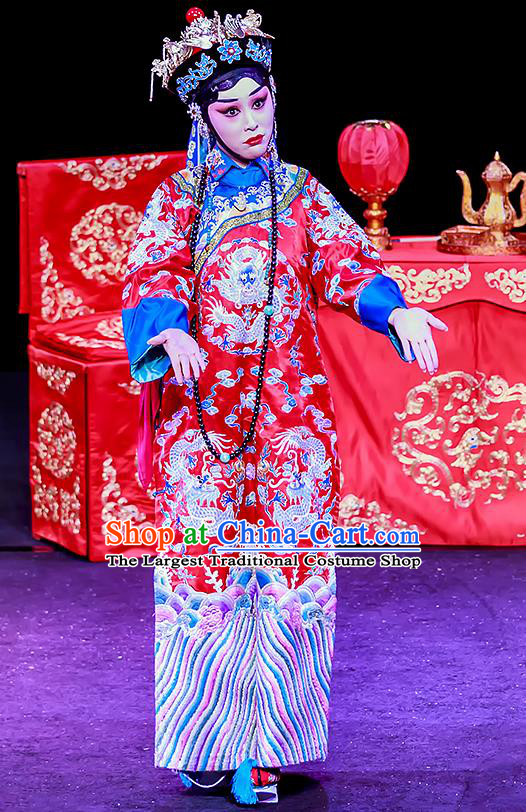 Chinese Beijing Opera Bride Apparels Chun Ri Yan Costumes and Headdress Traditional Peking Opera Princess Yi Lan Dress Hua Tan Wedding Garment