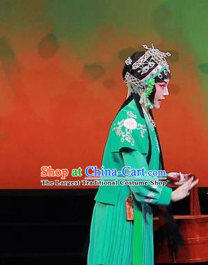 Chinese Beijing Opera Servant Girl Apparels Mei Hua Zan Costumes and Headdress Traditional Peking Opera Xiaodan Dress Maid Lady Green Garment
