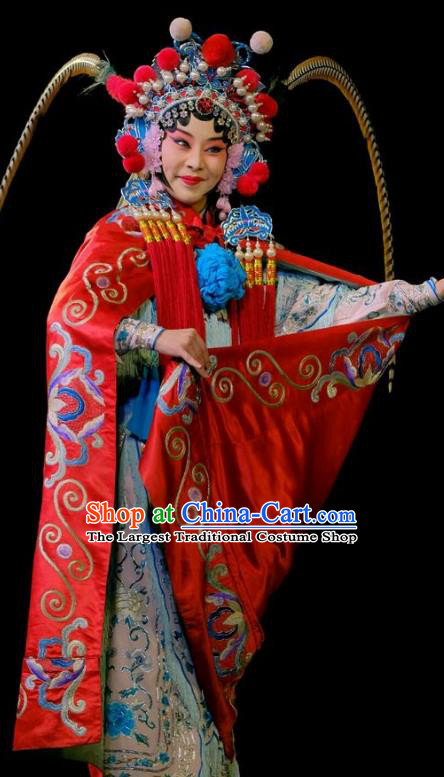 Chinese Beijing Opera Female Swordsman Apparels Fan Jiang Guan Costumes and Headdress Traditional Peking Opera Martial Female Xue Jinlian Dress Armor Garment