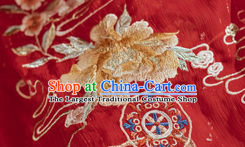 Traditional Chinese Ancient Royal Princess Embroidered Red Hanfu Dress Garment Jin Dynasty Wedding Historical Costumes Complete Set