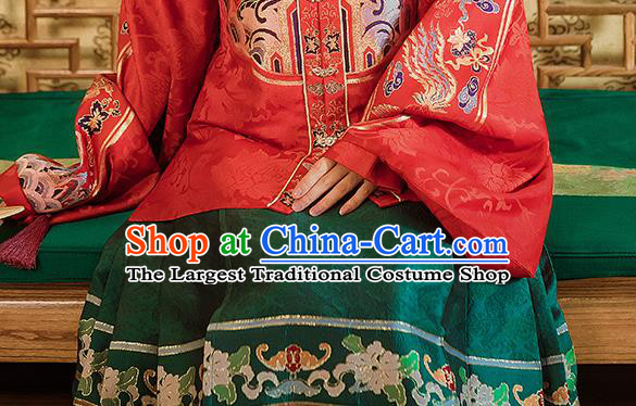 Traditional Chinese Ancient Bride Embroidered Hanfu Dress Garment Ming Dynasty Royal Princess Wedding Historical Costumes for Women