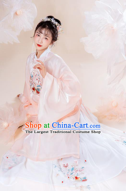Chinese Traditional Ming Dynasty Noble Lady Historical Costumes Ancient Court Princess Embroidered Hanfu Dress Garment