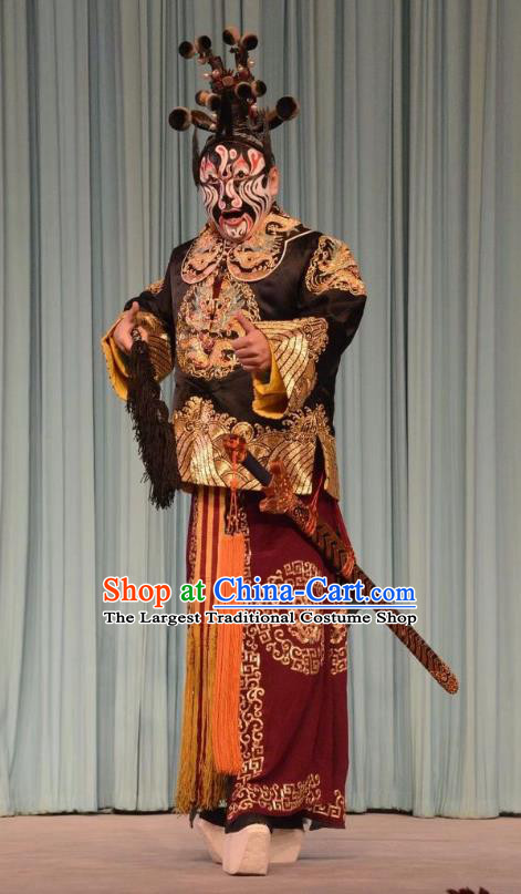 Shen Ting Ling Chinese Peking Opera Martial Male Apparels Costumes and Headpieces Beijing Opera Wusheng Garment General Clothing