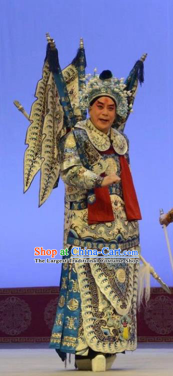 Shen Ting Ling Chinese Peking Opera Military Officer Apparels Costumes and Headpieces Beijing Opera Wusheng Garment General Sun Ce Kao Clothing with Flags