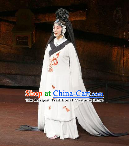 Chinese Beijing Opera Tsing Yi Garment Wu Qi Costumes and Hair Accessories Traditional Peking Opera Distress Maiden Dress Young Female Tian Jiang Apparels