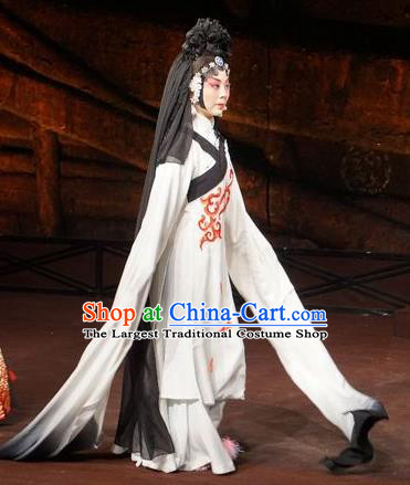 Chinese Beijing Opera Tsing Yi Garment Wu Qi Costumes and Hair Accessories Traditional Peking Opera Distress Maiden Dress Young Female Tian Jiang Apparels