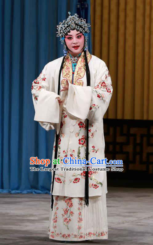 Chinese Beijing Opera Hua Tan Garment Zhou Ren Xian Sao Costumes and Hair Accessories Traditional Peking Opera Distress Maiden Dress Young Female Apparels