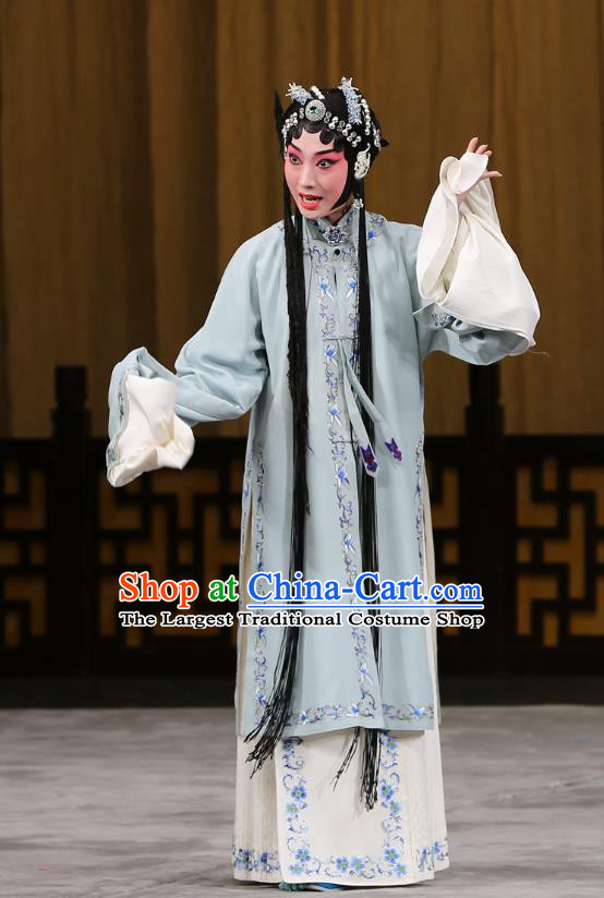 Chinese Beijing Opera Actress Zhao Jintang Garment Mu Yang Juan Costumes and Hair Accessories Traditional Peking Opera Tsing Yi Dress Young Female Apparels