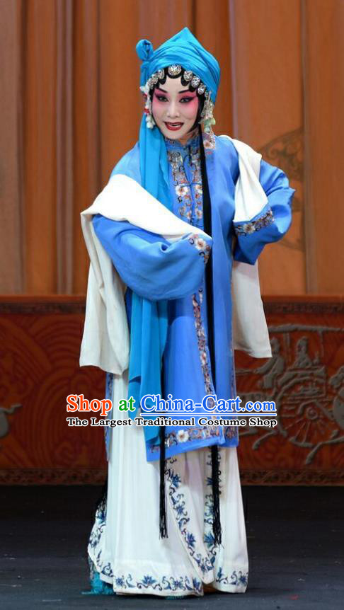 Chinese Beijing Opera Diva Garment Li Sanniang Costumes and Hair Accessories Traditional Peking Opera Young Mistress Dress Distress Maiden Apparels