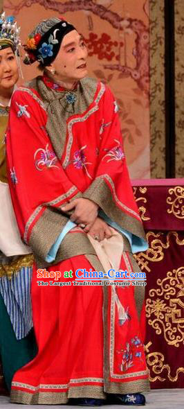 Chinese Beijing Opera Elderly Female Garment Song Qin Yan Li Costumes and Hair Accessories Traditional Peking Opera Laodan Dress Pantaloon Red Apparels