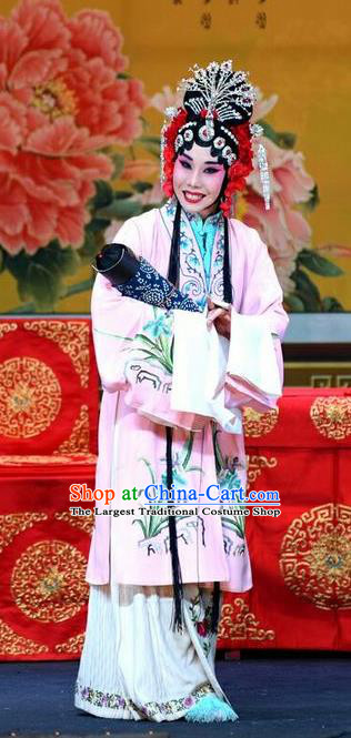 Chinese Beijing Opera Hua Tan Pink Garment Li Sanniang Costumes and Hair Accessories Traditional Peking Opera Young Mistress Dress Actress Apparels